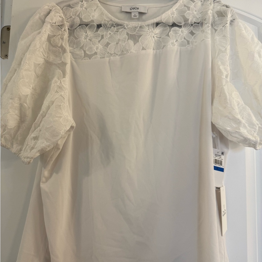 CeCe White Floral Lace Blouse